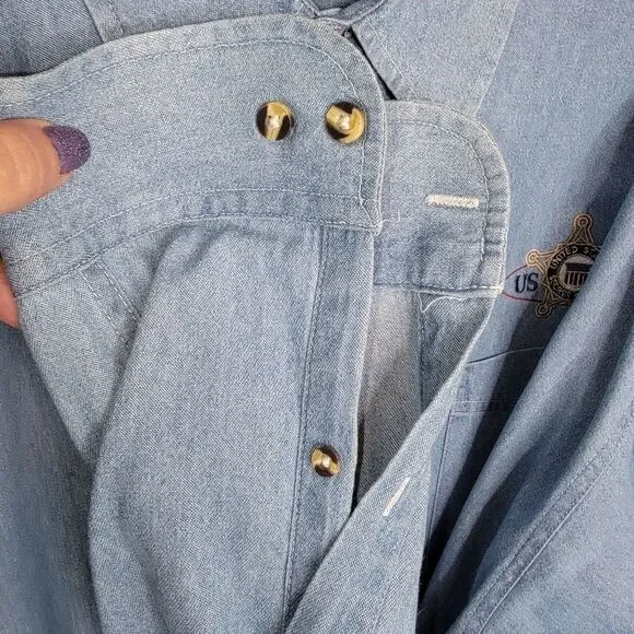 Port & Company Vintage Secret Service Denim Button Up Shirt Size 3xl